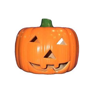 Vintage Halloween Ceramic Jack O Lantern Pumpkin Candle Holder Light Decoration